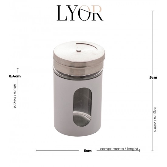 Porta Condimentos 80ml Branco De Vidro e Inox Com Tampa Dosadora